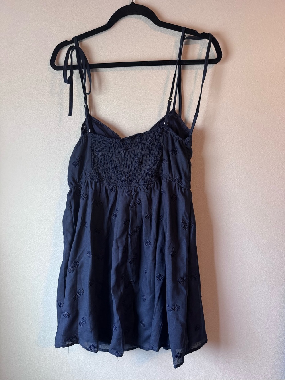 Women’s Navy Embroidered Tie-Strap Mini Dress - Picture 5 of 6